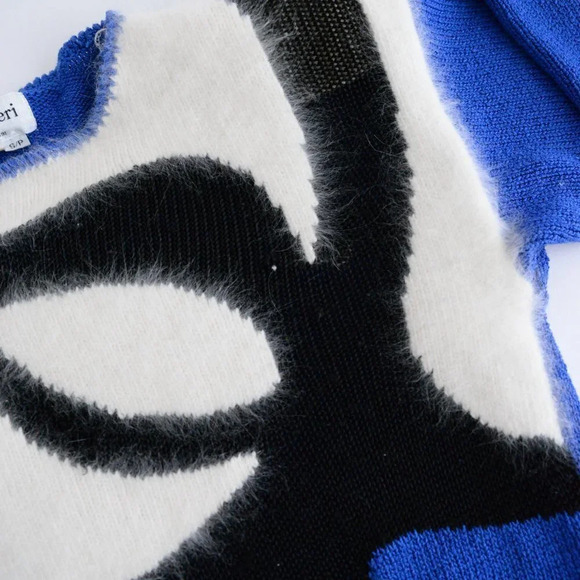 Vintage Franco  Valeru Blue Cream Black Knit Crew Neck Sweater Size Small - Picture 11 of 11
